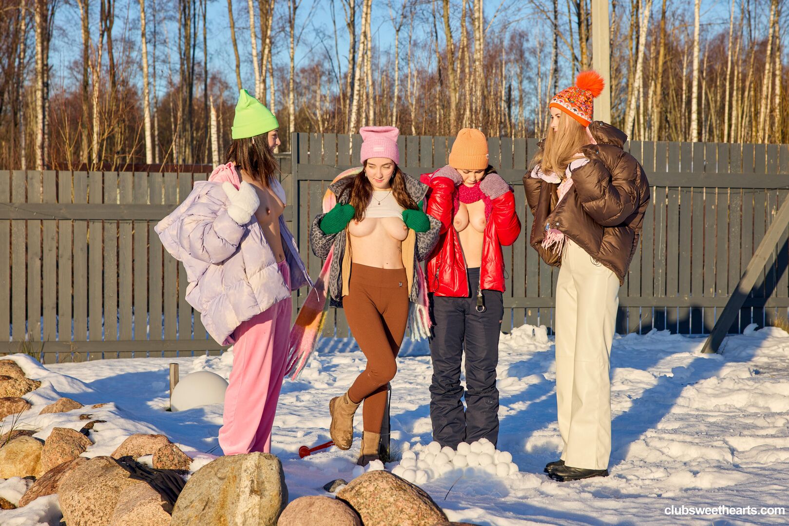 Playful girls love winter