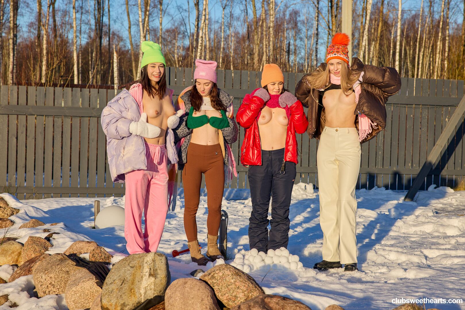 Playful girls love winter