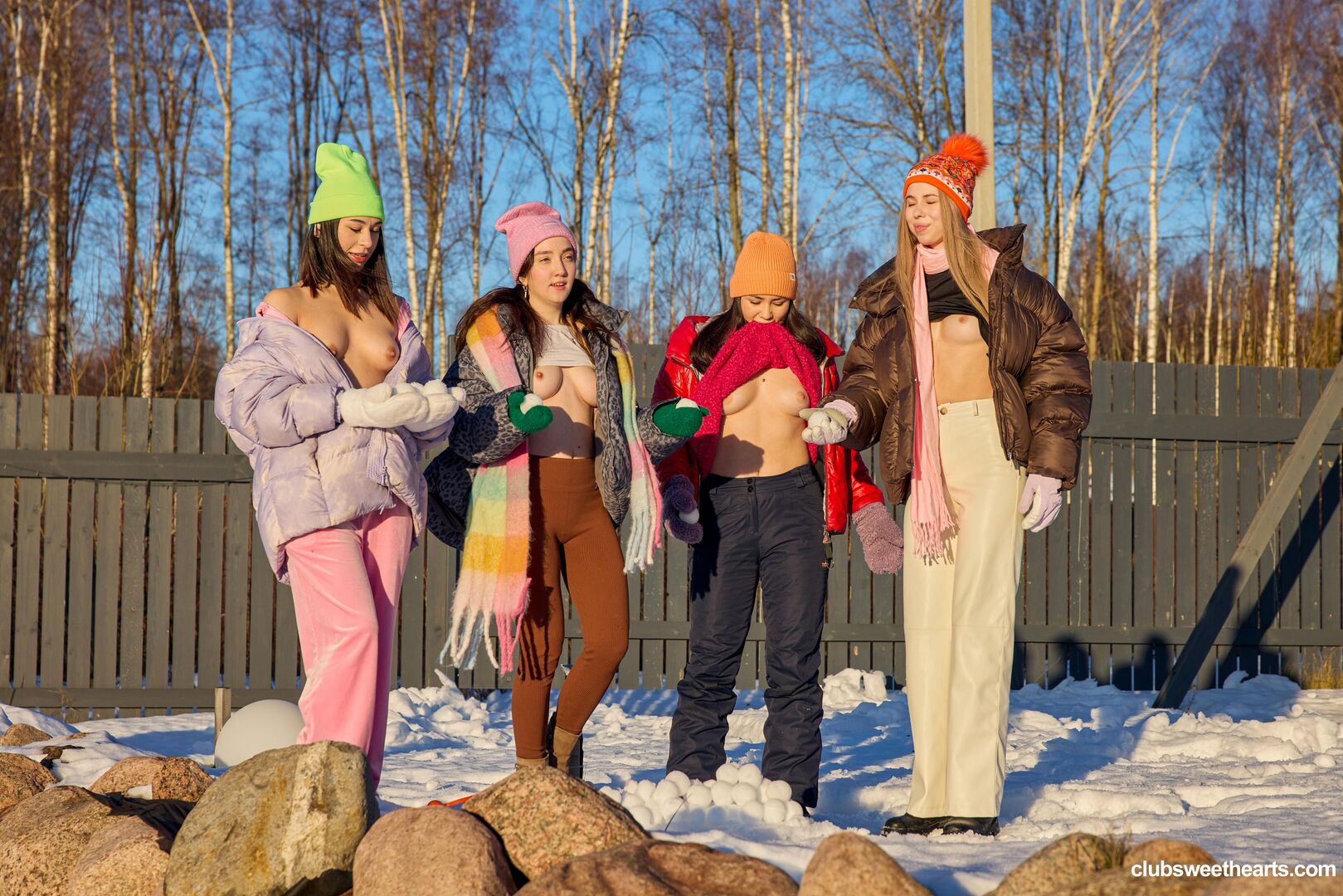Playful girls love winter