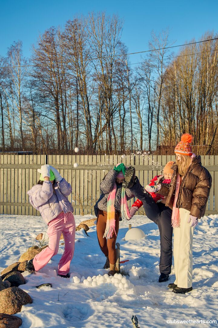Playful girls love winter