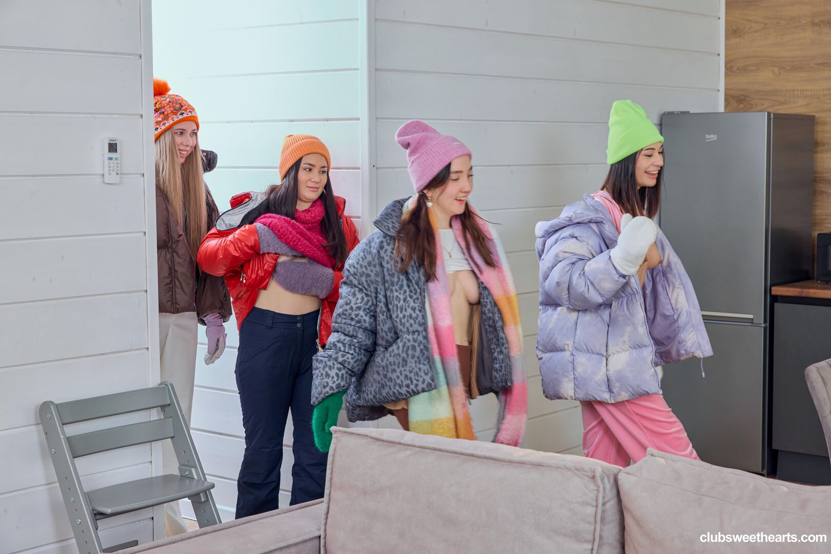 Playful girls love winter