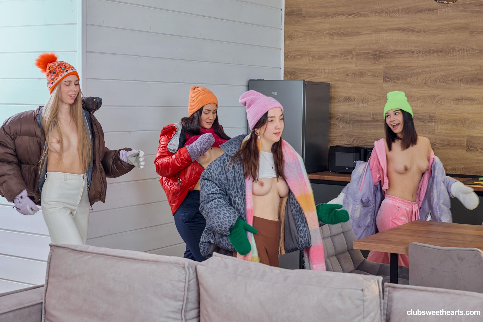 Playful girls love winter