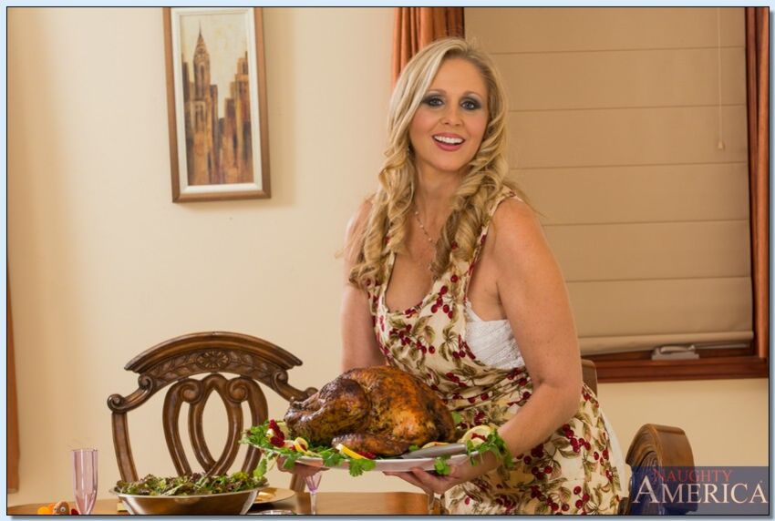 Caucasian Julia Ann fucking in the table with her tits