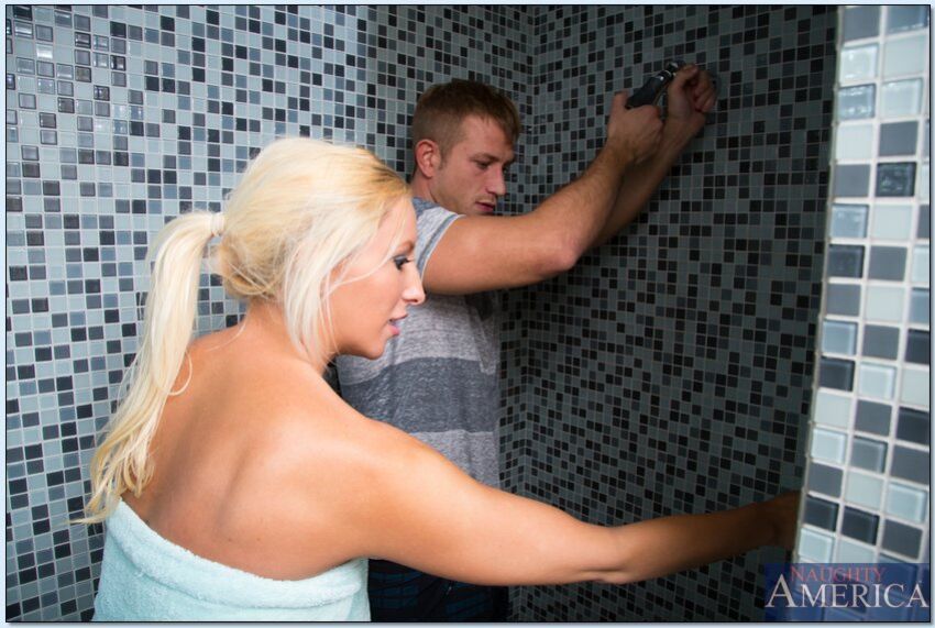 Blonde Brooke Fox fucking in the shower with her tits