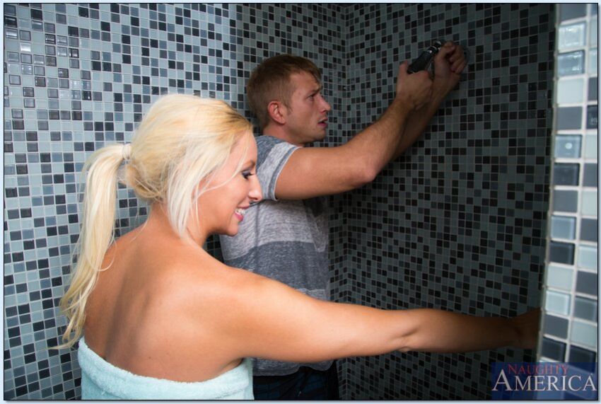 Blonde Brooke Fox fucking in the shower with her tits