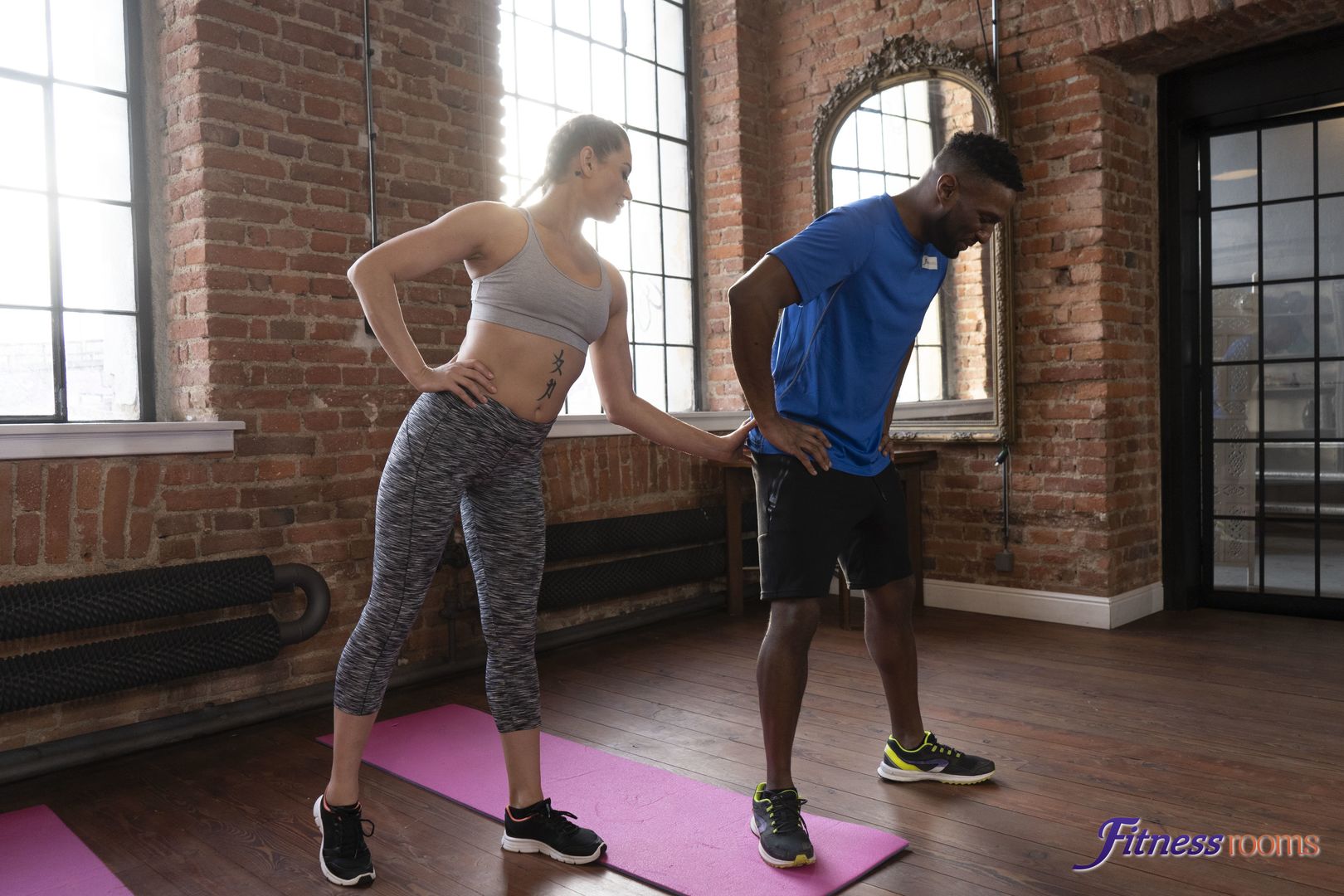 Hot FFM threesome in aerobics class