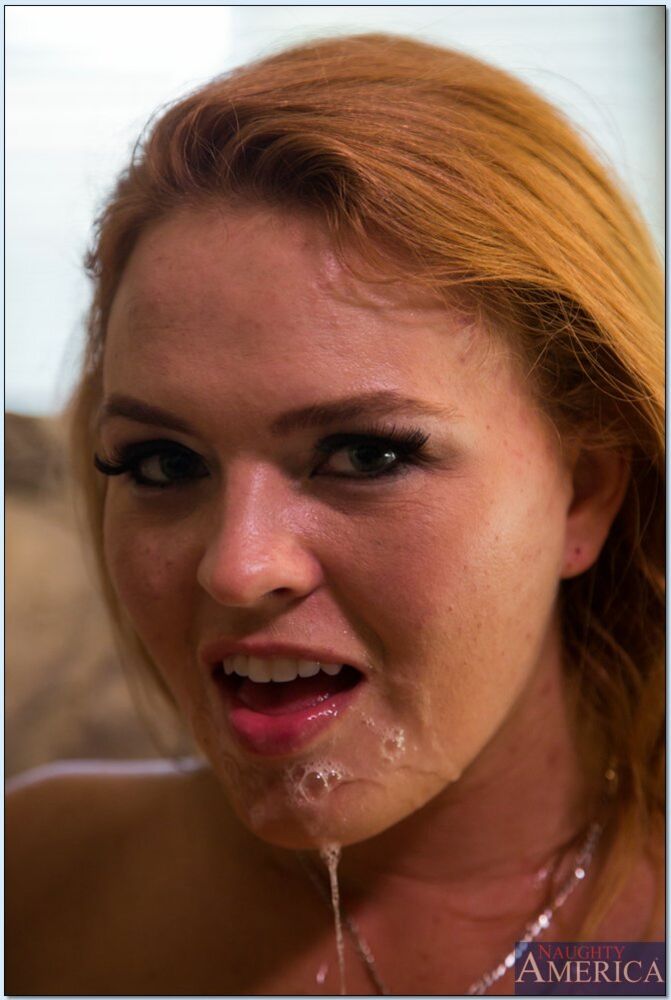 Red head Krissy Lynn fucking in the bed with her hairy pussy