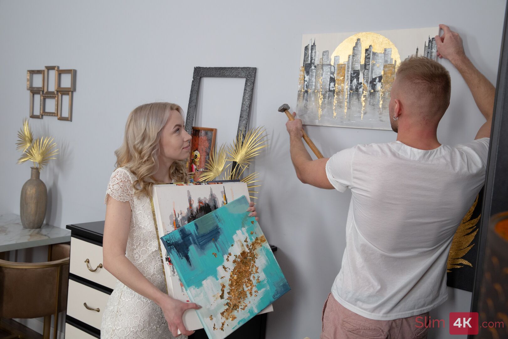 The installation of the painting ended with passionate sex