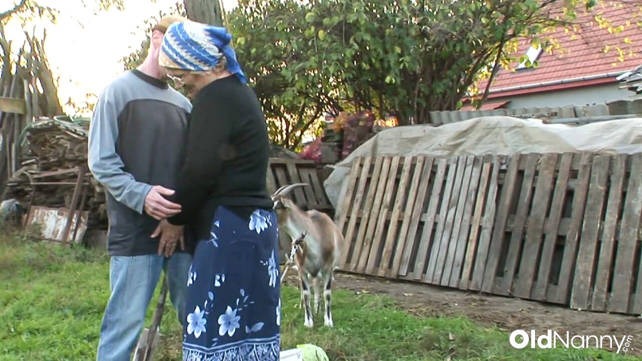 GRANDMA FUCKS IN THE GARDEN WITH A CO-WORKER