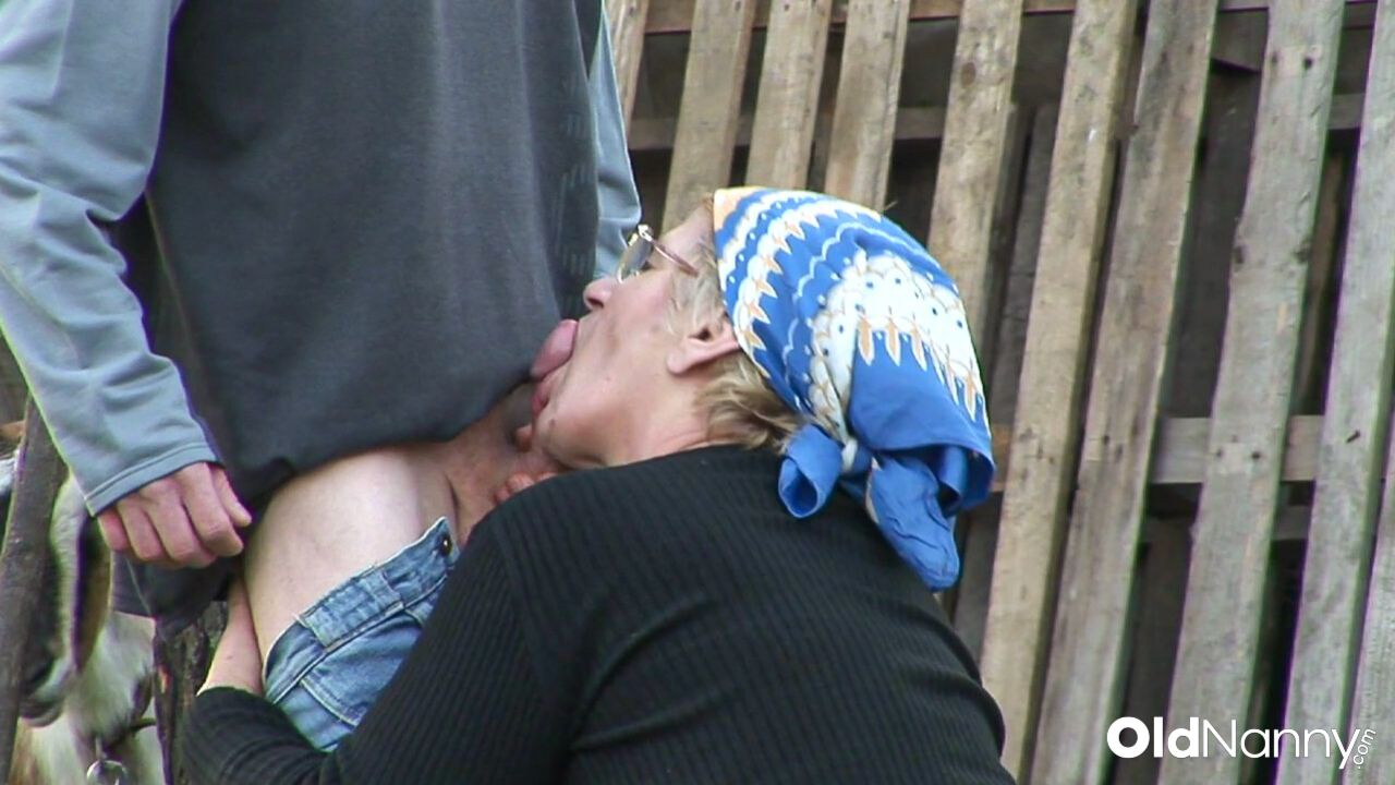 GRANDMA FUCKS IN THE GARDEN WITH A CO-WORKER
