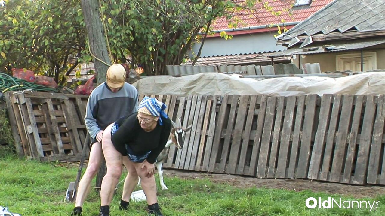 GRANDMA FUCKS IN THE GARDEN WITH A CO-WORKER