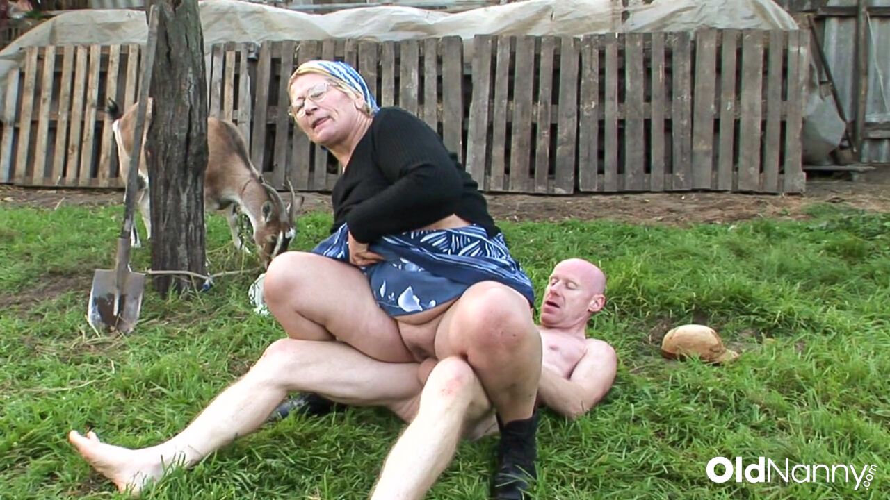 GRANDMA FUCKS IN THE GARDEN WITH A CO-WORKER