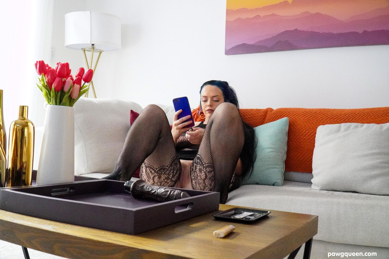 Ryan Smiles couch black dildo