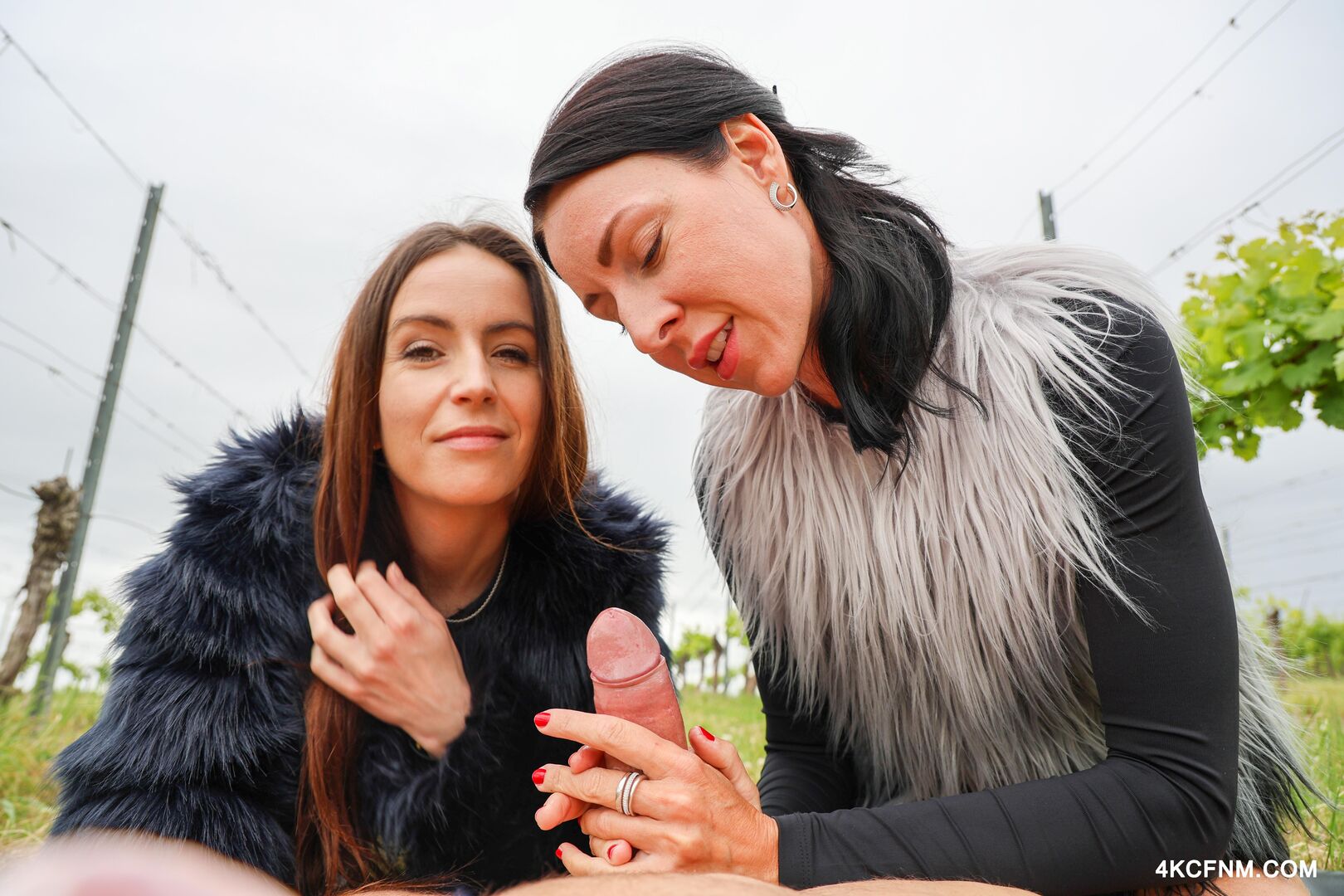 Two vixens wild outdoor romp