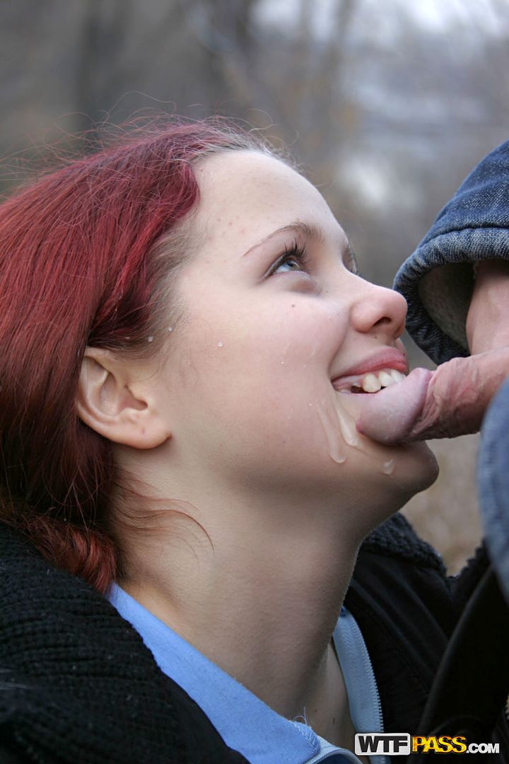 Real facial for busty redhead girl