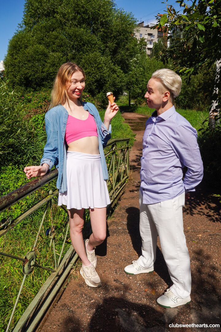 Licking Mia's ice cream