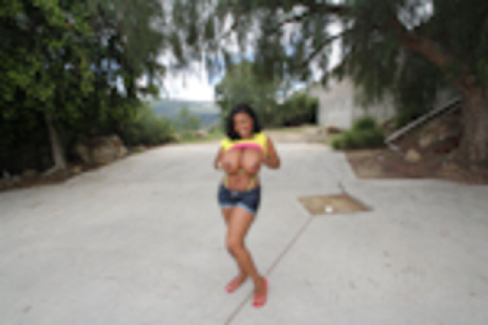 Big black tits get cum on them