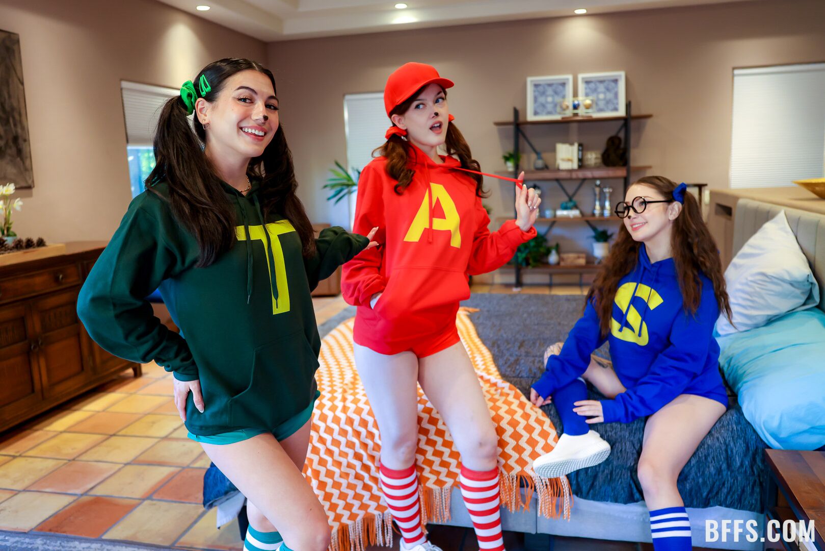 “We’re the Clitmunks!” Three Friends Share a Big Cock for Halloween