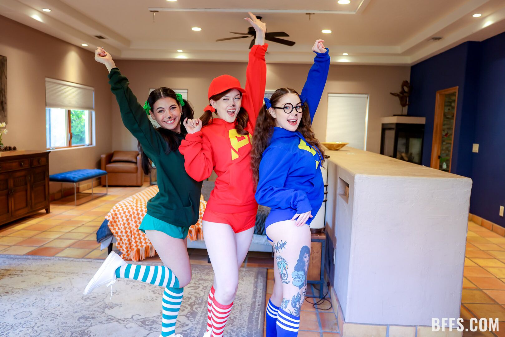 “We’re the Clitmunks!” Three Friends Share a Big Cock for Halloween