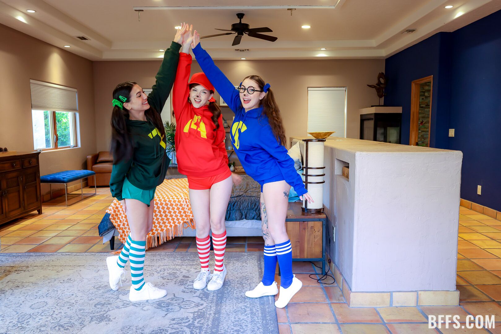 “We’re the Clitmunks!” Three Friends Share a Big Cock for Halloween