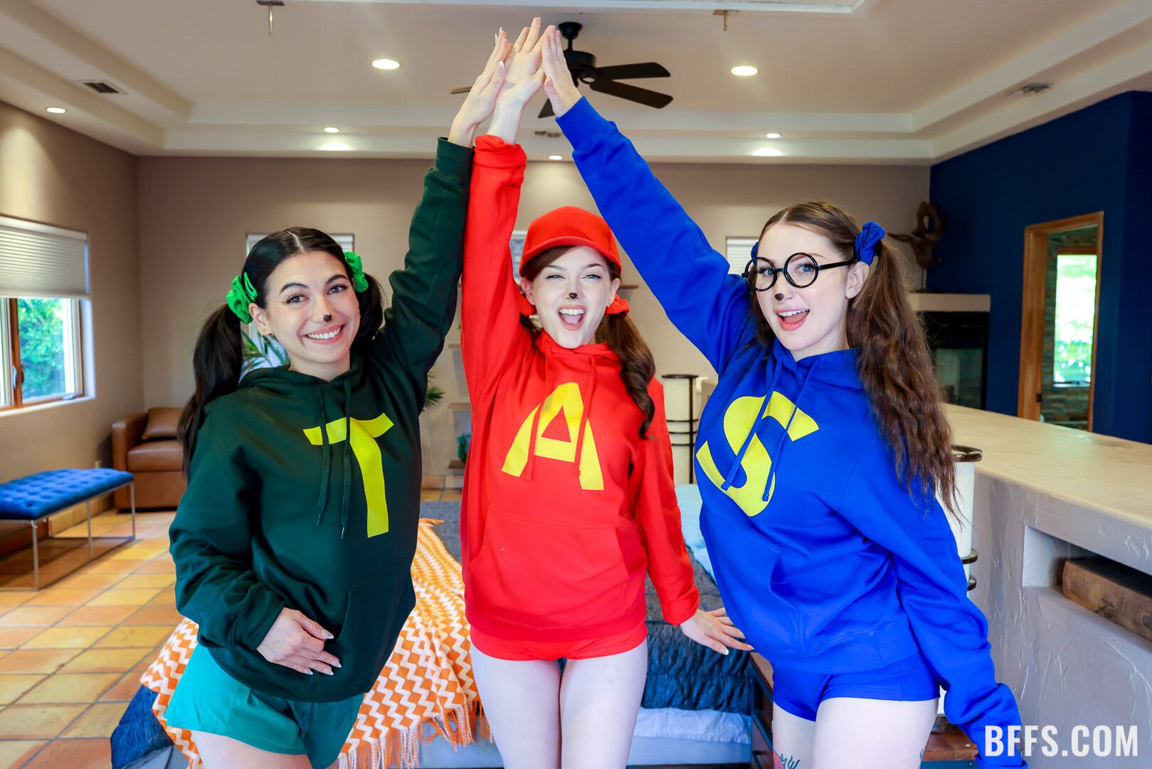 “We’re the Clitmunks!” Three Friends Share a Big Cock for Halloween