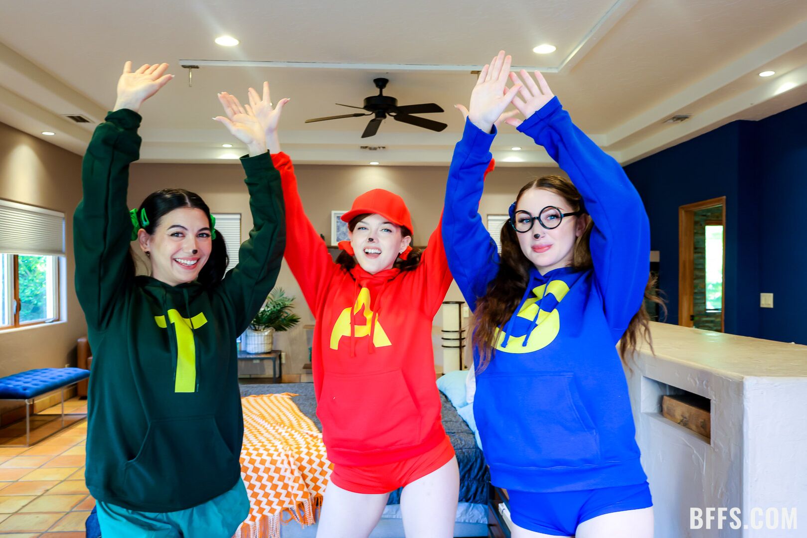“We’re the Clitmunks!” Three Friends Share a Big Cock for Halloween
