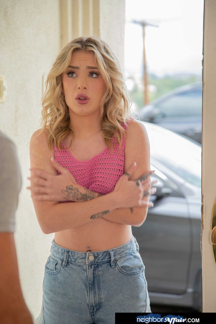Sexy Blonde Ashlyn Angel comes by her neighbors to borrow his stiff cock