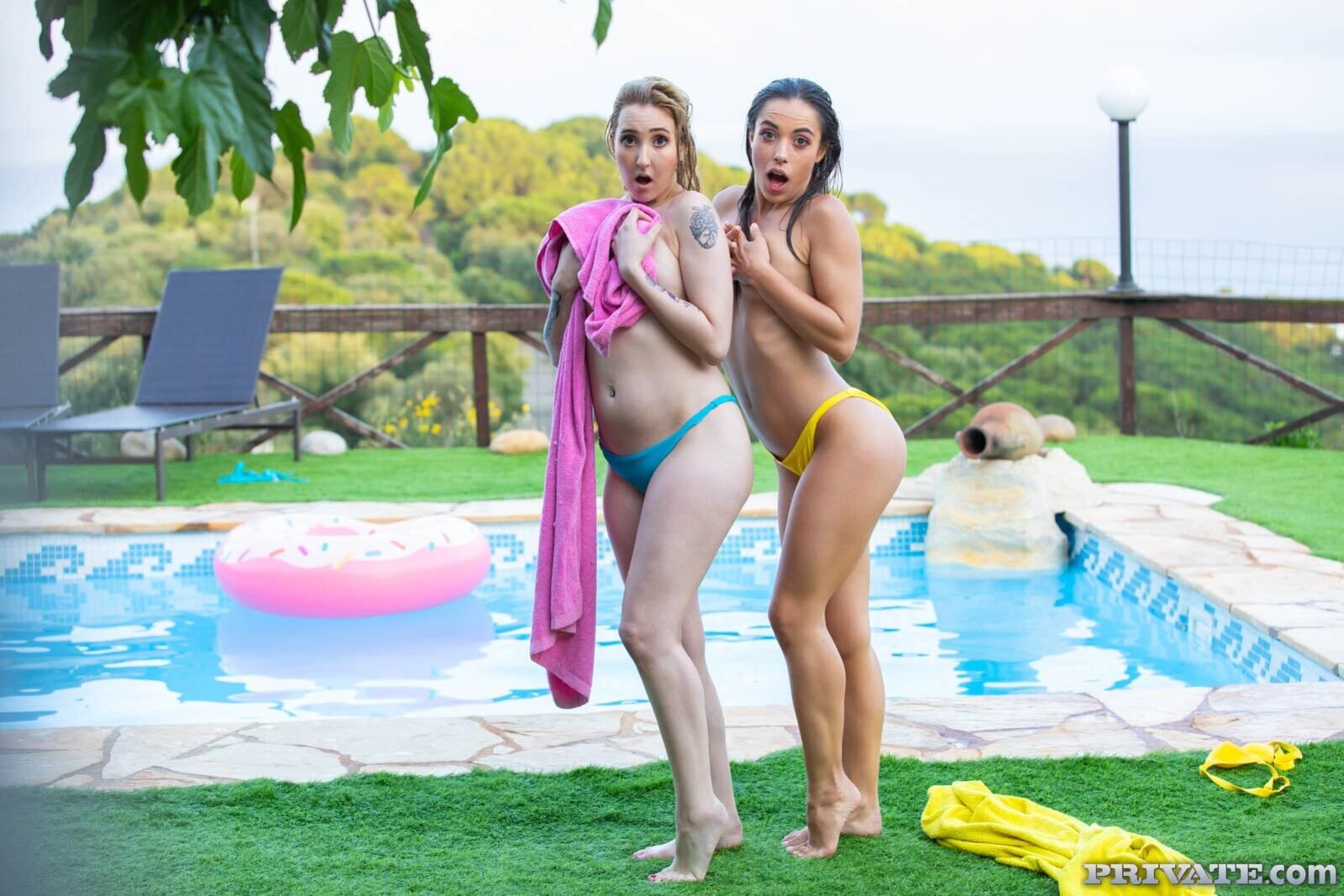 Anastasia Brokelyn, wet in the pool, fucked and cummed on in the front room