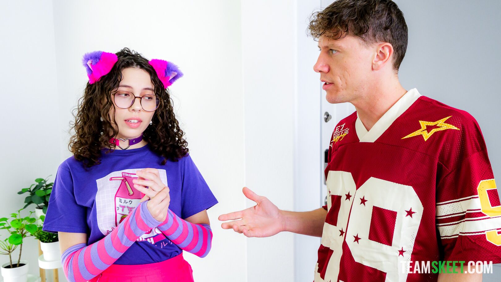 “Try on My Mom’s Lingerie…” Nerd Girl vs Jock’s Cock