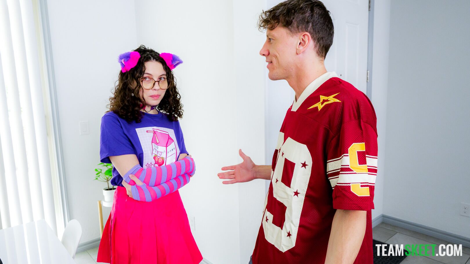 “Try on My Mom’s Lingerie…” Nerd Girl vs Jock’s Cock