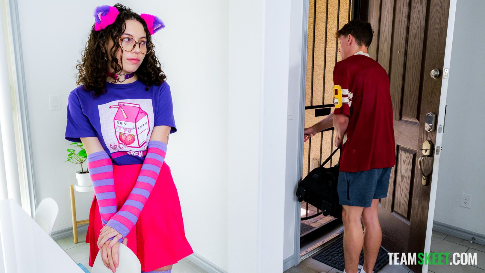 “Try on My Mom’s Lingerie…” Nerd Girl vs Jock’s Cock