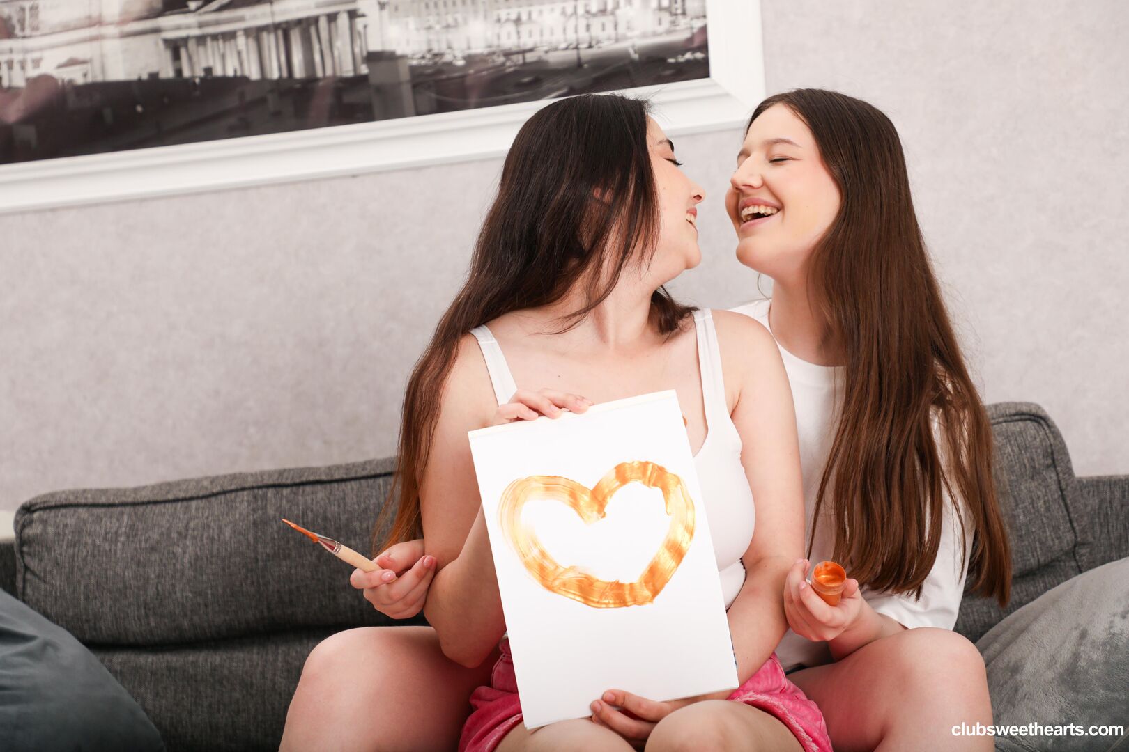 Cute sweethearts scissoring together