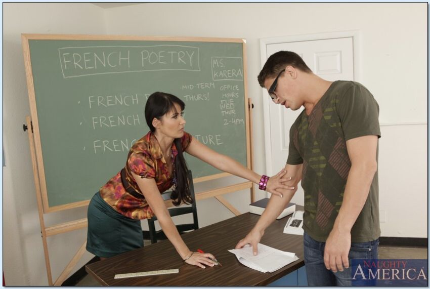 Teacher Eva Karera fucking in the desk with her black hair