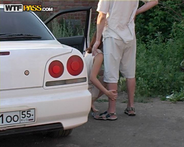 Deep blowjob in the car and outdoors