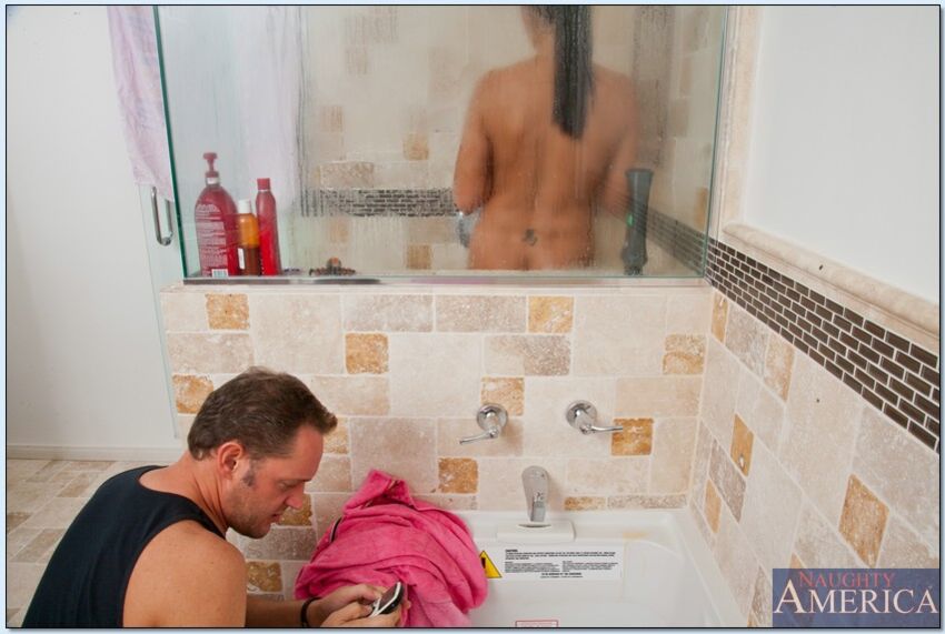 Tiffany Brookes fucking in the bathroom with her black hair