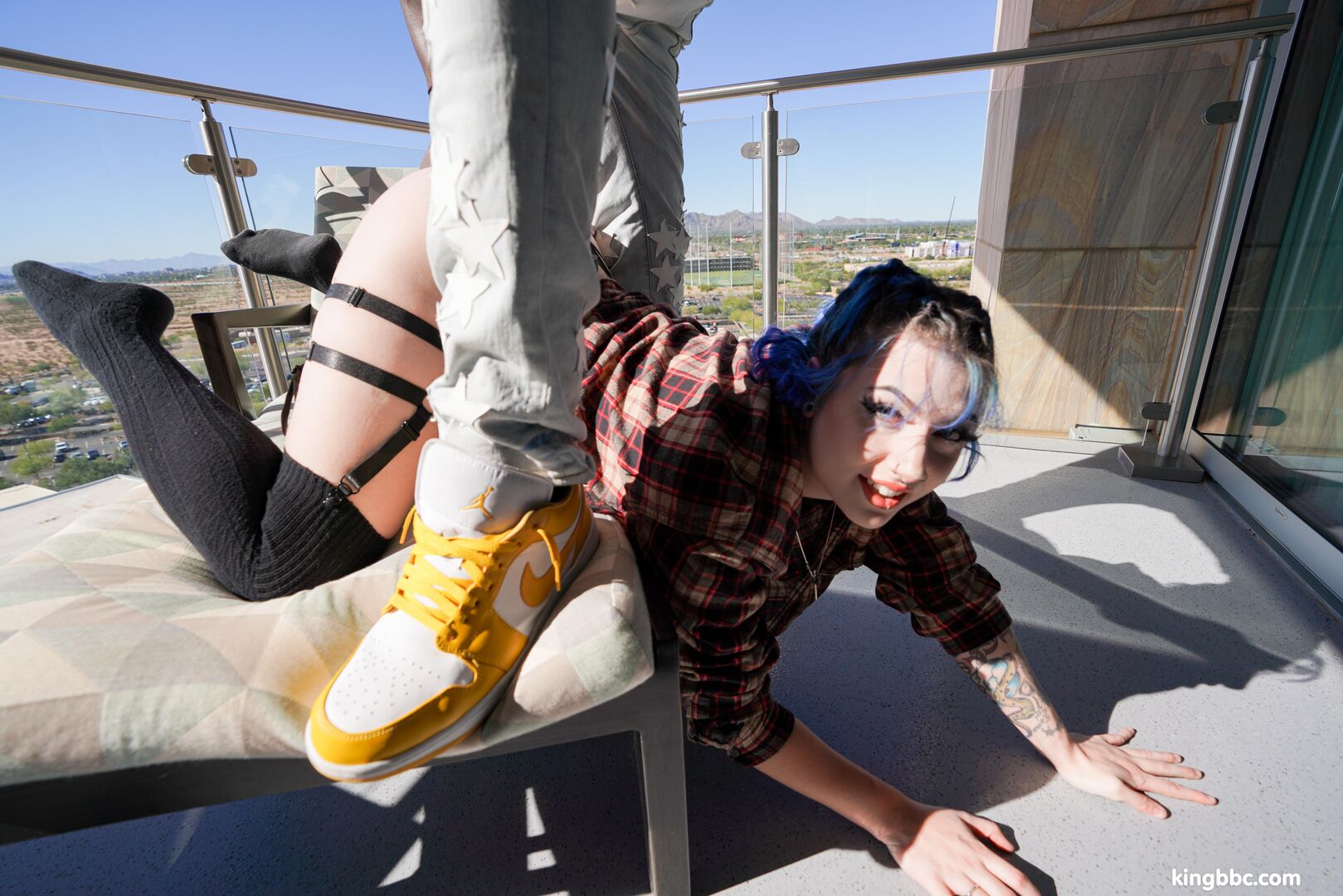 Blue haired xoe grim takes kingbbc