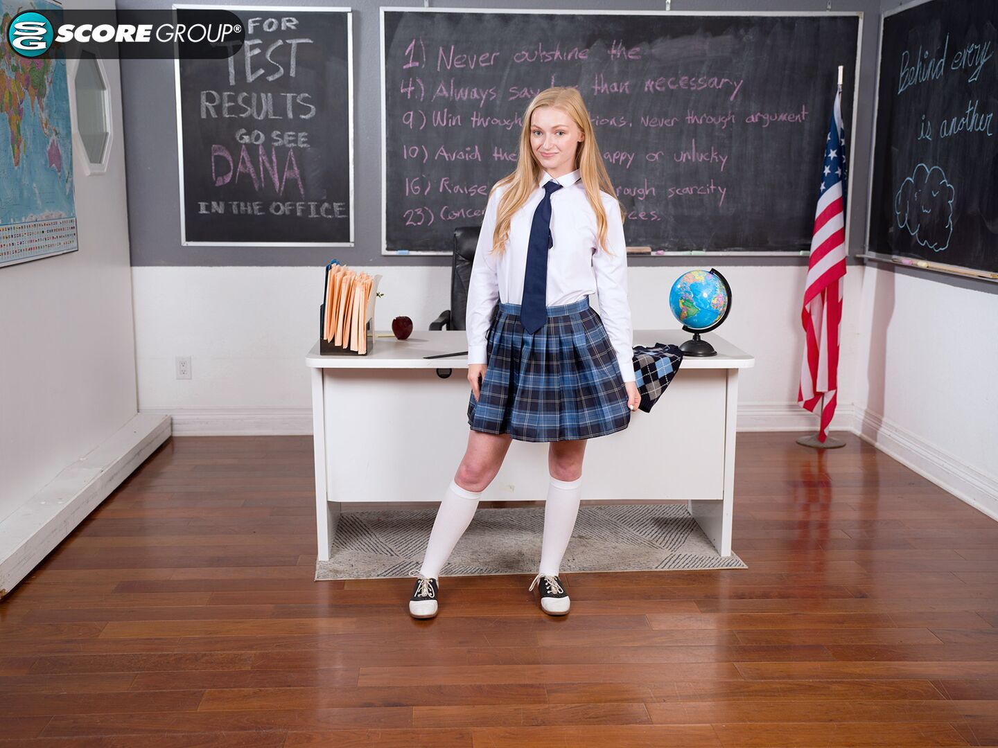 Sorority McKenzie Sticks Three Fingers Deep in Her Pussy While On Her Teacher's Desk