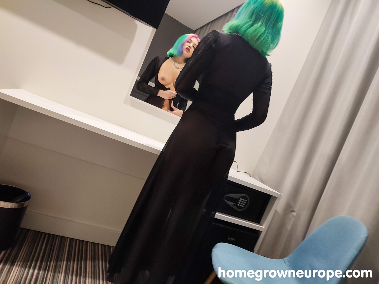 Pierced rainbow haired babe fucking
