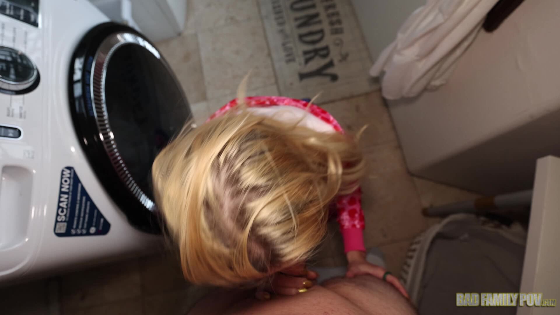 Angelica Coralvine: Hot Blonde Stepmom Lets Stepson Fuck Her While She Folds Laundry