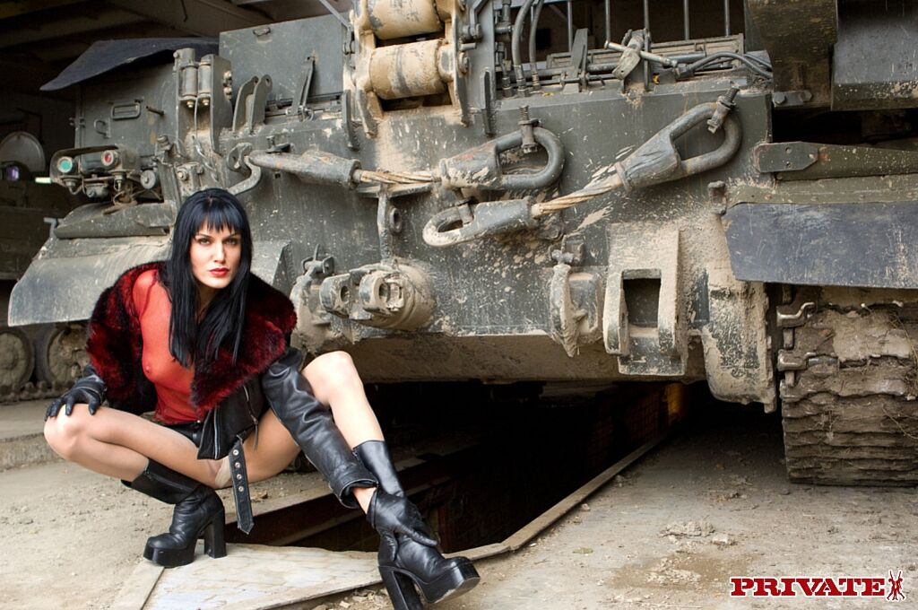 Sexy Brunette Sarah Twain Has a Fetish for Men in Uniform