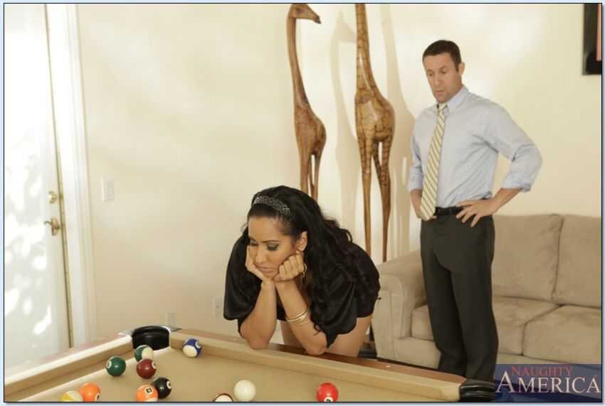 Latina Isis Love fucking in the pool table with her big tits