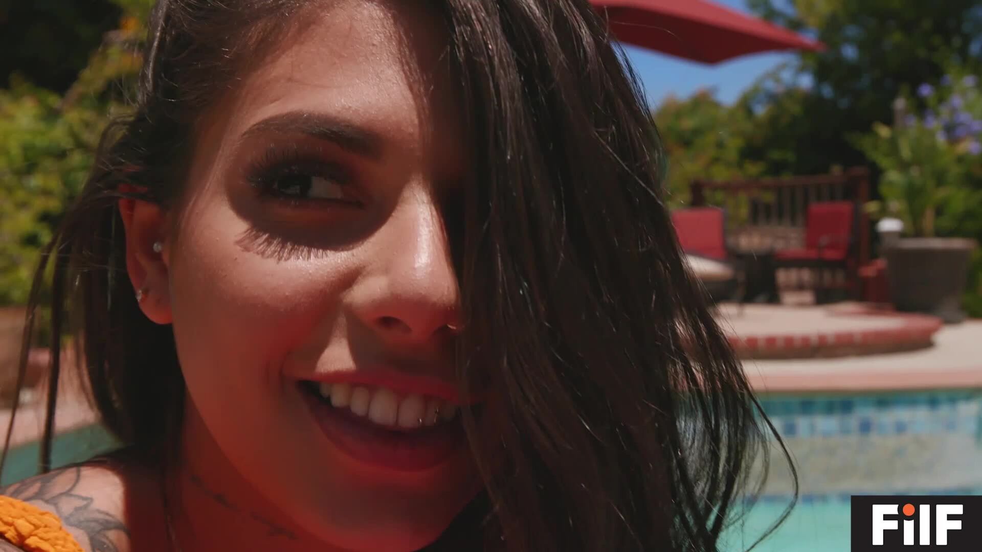 Naughty Brazilian teen Gina Valentina poolside fuck with neighbor