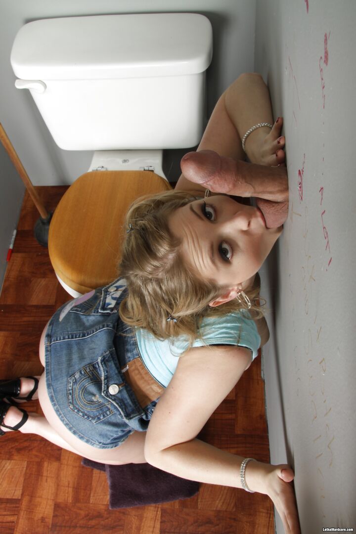 Sunny Lane Sucking Cock From The Bathroom Glory Hole