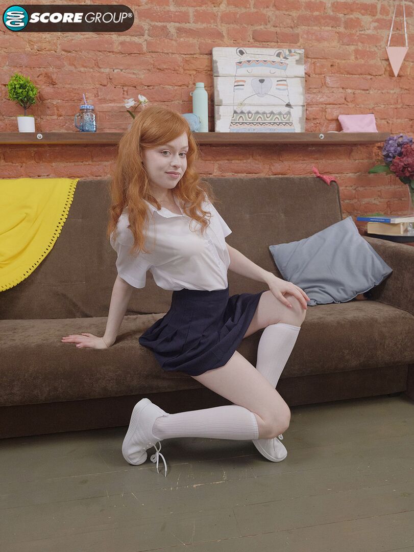 Redheaded Schoolgirl Reina Flore Cums Hard on a Big Dildo