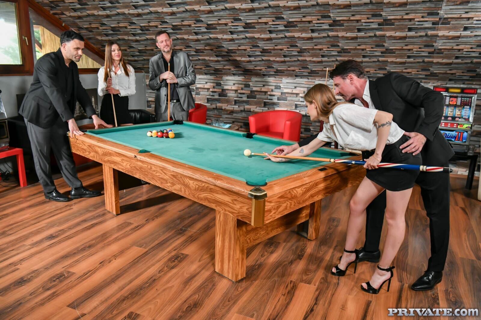 DP orgy on the pool table, with Angelica Heart and Tiffany Tatum