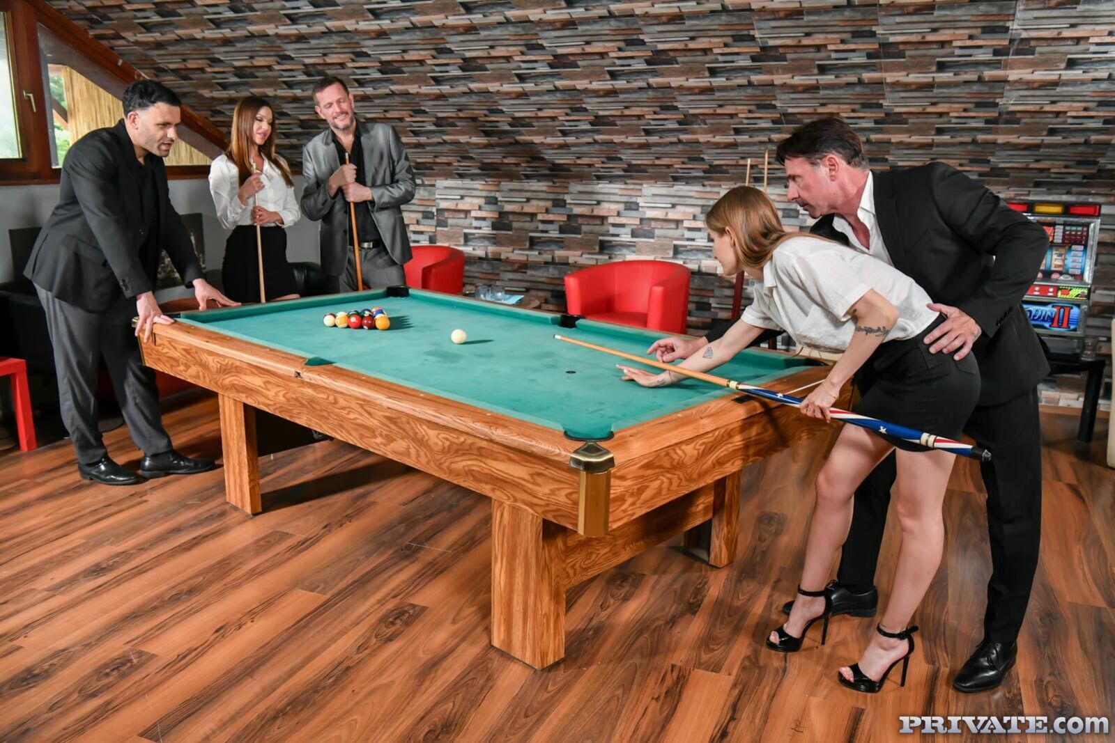 DP orgy on the pool table, with Angelica Heart and Tiffany Tatum