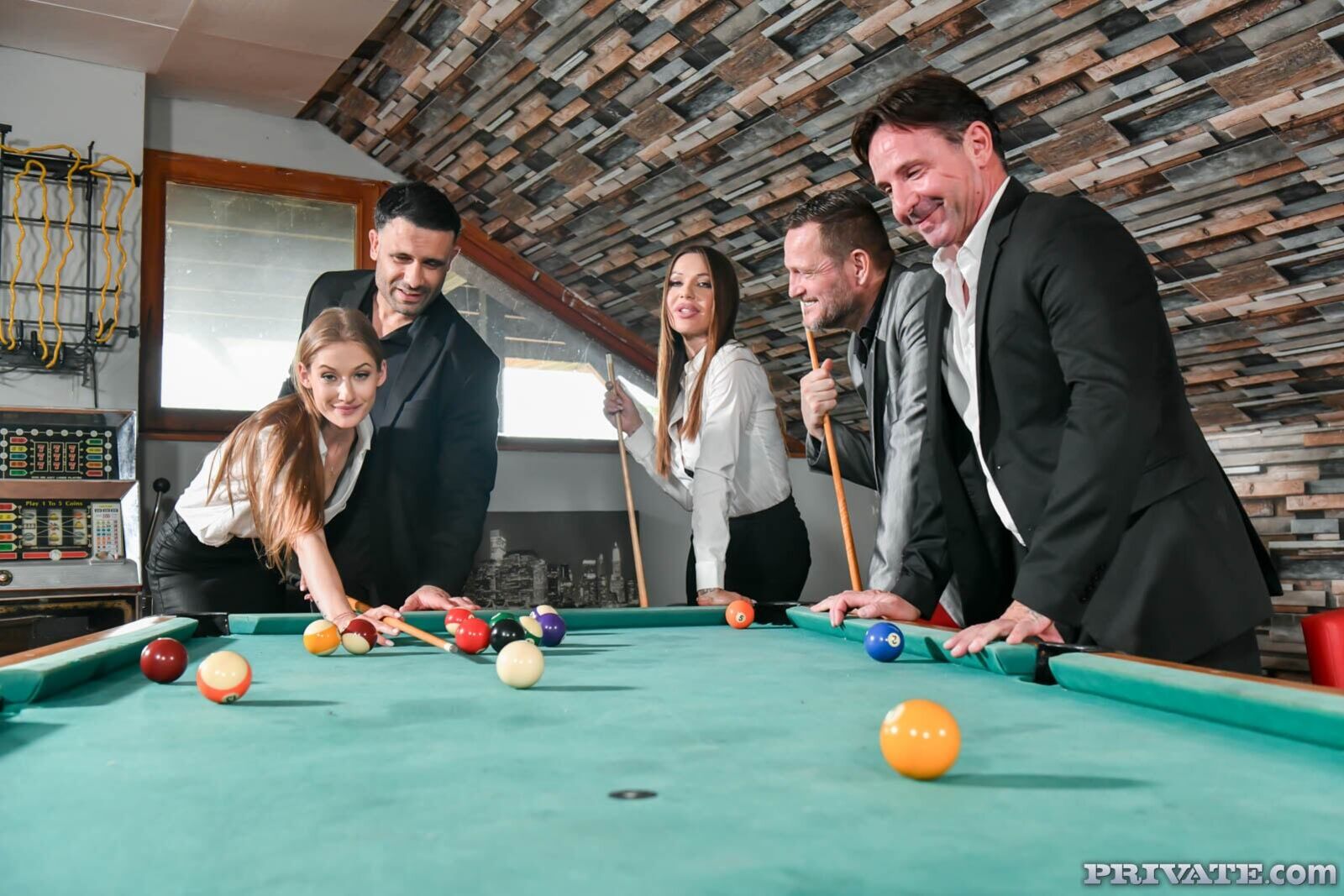 DP orgy on the pool table, with Angelica Heart and Tiffany Tatum