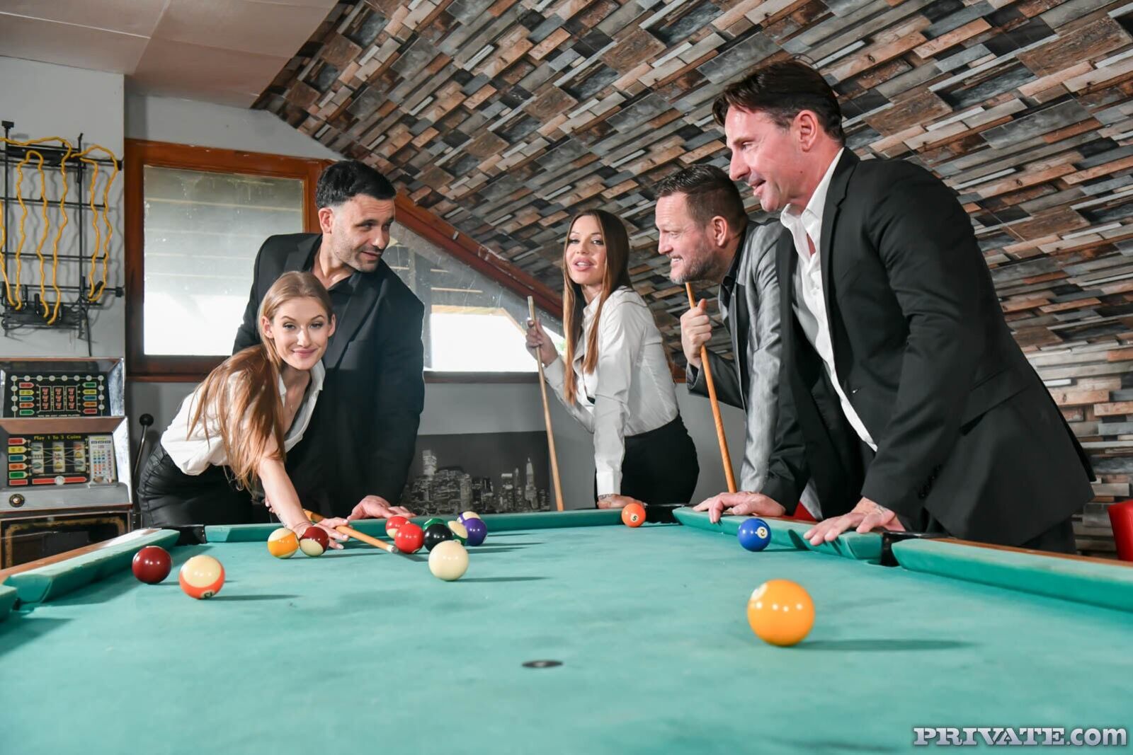 DP orgy on the pool table, with Angelica Heart and Tiffany Tatum