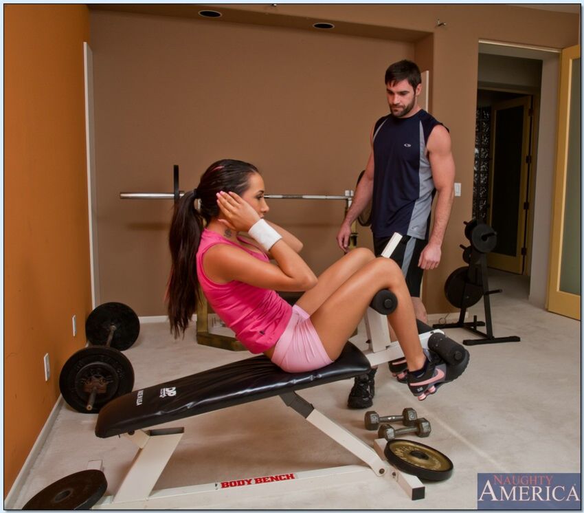 Shaved Amia Miley fucking in the gym with her piercings