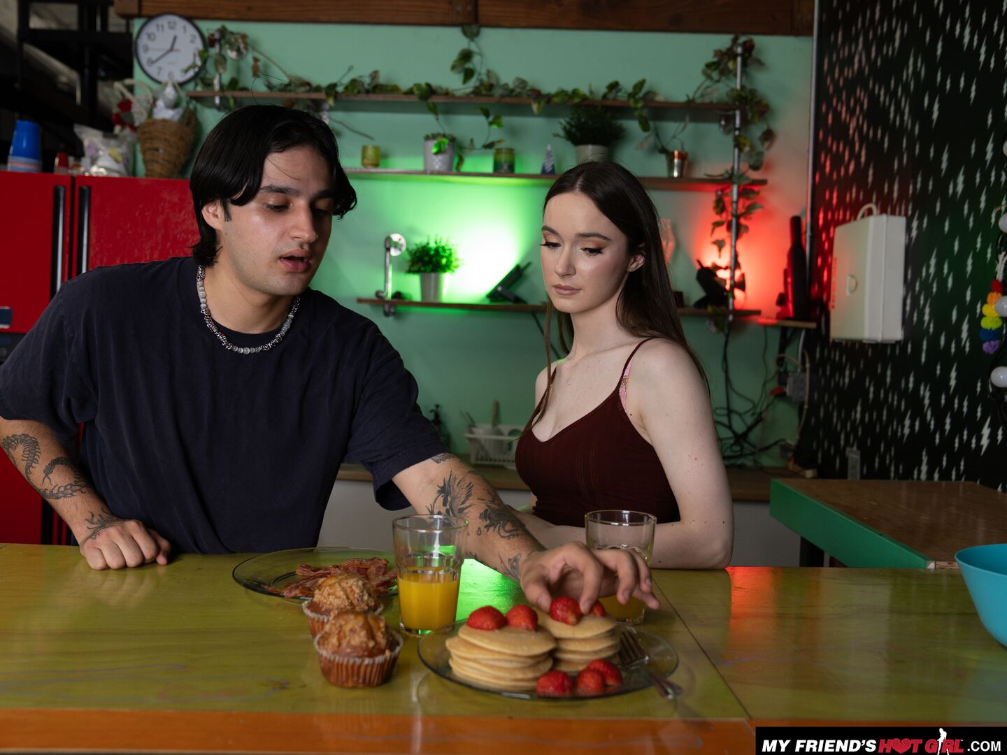 Hazel Moore is horny as fuck and her boyfriend's friend arrives just in time to fulfill desires